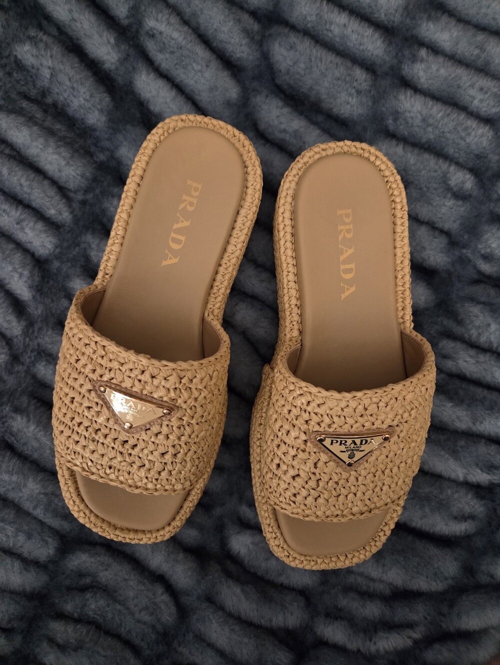 Prada Tan Raffia Slide Sandals - Women - Picture 2 of 4